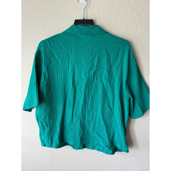 NWT Women’s 100% Cotton Gauze Short Sleeve Notch Collar Green Shirt Sz M - Picture 5 of 6